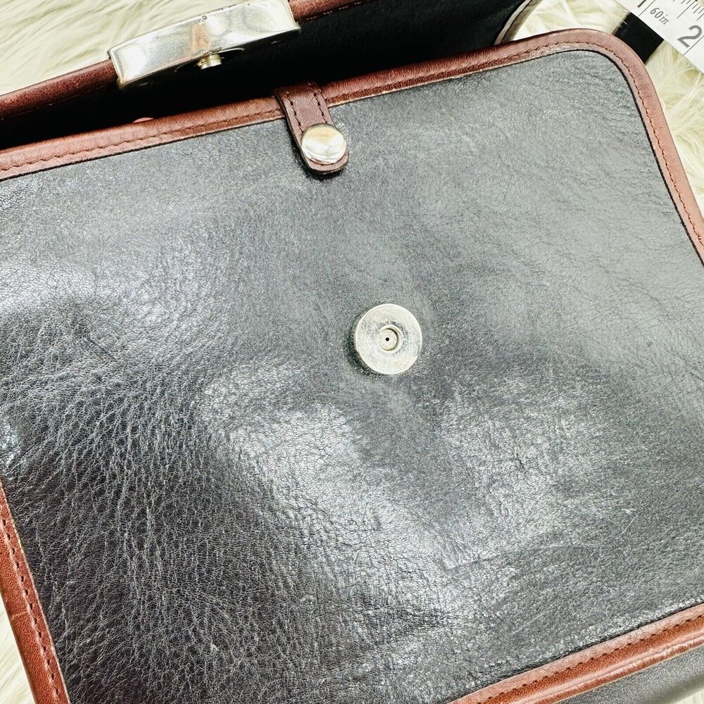 Vintage Brighton Crossbody Flap Organizer Leather Black & Brown Croc Print Purse - Picture 8 of 16